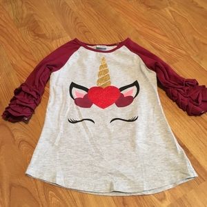 Valentine Unicorn Ruffle Raglan